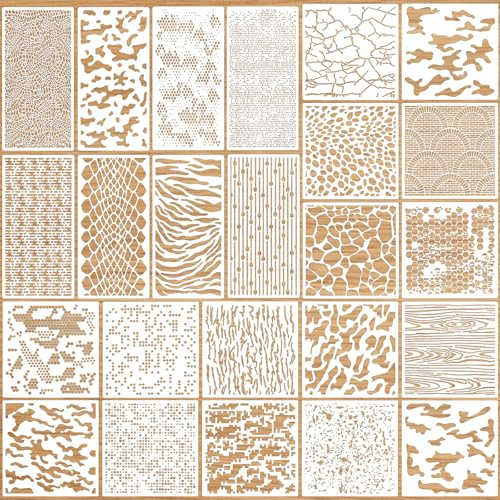 BXUUXA 24 Piezas Plantillas de Pintura Reutilizable,Plantillas Geométricas Manualidades Textura Plástico Stencil Modeli para Decoración Plantillas de Dibujos para DIY,Pintar,Paredes Sobre Madera,Suelo