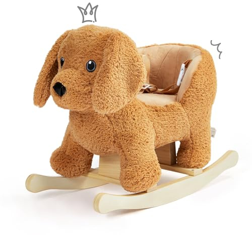 Baby Rocking Horse,Poodle Wooden Rocking Horse for Toddlers 1 Year Old Cute Dog Stuffed Plush Ride-on Toy Rocking Animal for Baby Boys and Girls Nursery/Child Christmas or Birthday Gift