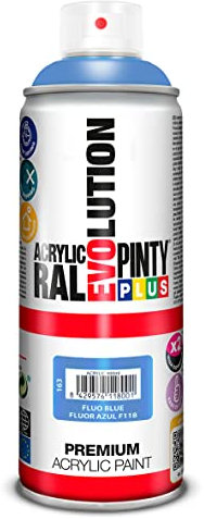 PINTYPLUS EVOLUTION Pintura Spray Acrílica 520cc Fluor F118, Fluorescente Azul, Estándar