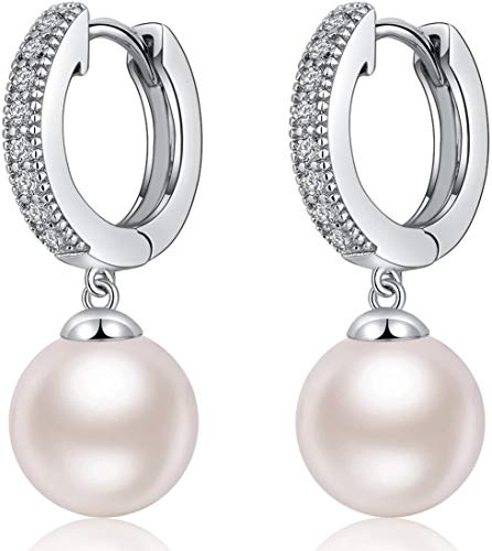 Orecchini Perle Donna in Argento Sterling 925 Orecchini a Cerchio Perle Pendenti Ipoallergenici Bianco Perla Gioielli Regali da Donna