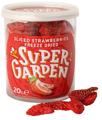 Super Garden Gefriergetrocknete Erdbeeren in Scheiben - 100% Natürlich ohne Zusätze & Zucker - Knackige Fruchtscheiben für Müsli, Joghurt, Backen & Snacks - 20g Packung