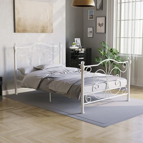 Vida Designs Chicago Small Double Bed, 4ft Bed Frame Metal Headboard High Foot End Bedroom Furniture, White