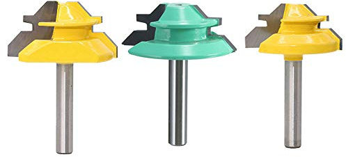 Gasea 3pcs 1/4-Inch Shank 45 Degree Lock Miter Router Bits Set, 1-3/8, 1-1/2, 2 Cutting Diameter Woodworking Cutter Tools Set