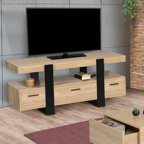 IDMarket - Meuble TV 116 cm Phoenix avec tiroirs Bois et Noir