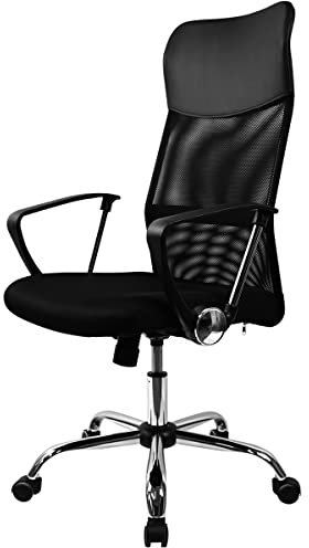 T-LOVENDO.ES Silla de Oficina ergonómica para Escritorio u Oficina. Respaldo Alto de Malla Transpirable y Piel sintética. Giratoria y con Ruedas. Diseño Bonito y Elegante. hasta 150kg.