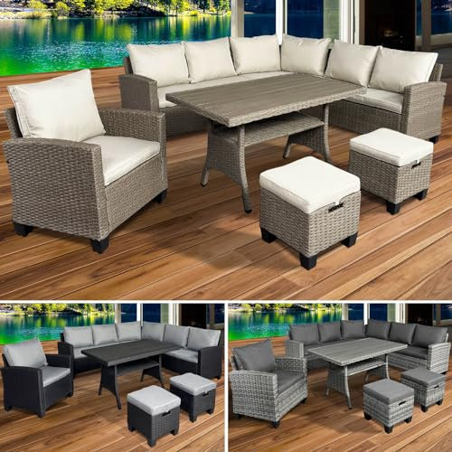 BRAST® Gartenmöbel Set Hacienda | bis zu 10 Personen viele Farben | inkl. Kissen & Abdeckung | TÜV geprüft | Outdoor Loungemöbel Sitzgruppe Essgruppe Garnitur | Braun/Beige