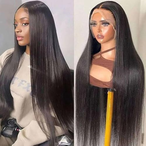 DULOVE Peluca frontal de encaje frontal, 13 x 4, recta, HD, transparente, para mujeres negras con densidad 180, sin pegamento, pelo natural, 24 pulgadas