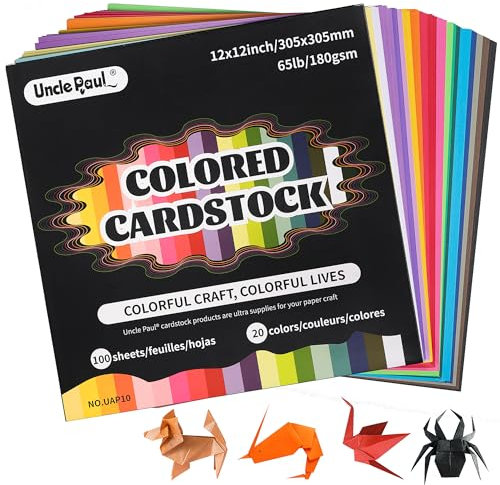 12 x 12 Farbiger Karton - 100 Blatt Kartonpapier 20 Farben 180 g/m² 65 lb 30,5 × 30,5 cm für Kartenherstellung, Kunst- und Bastelbedarf UAP10