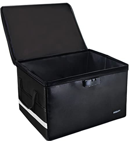 Hodufy Lockable Fireproof Document Box (40x31x25cm) With Lock & Reflective Strip - Waterproof Storage Case for Document Bag, Hanging Letter, Legal Folder, Cash