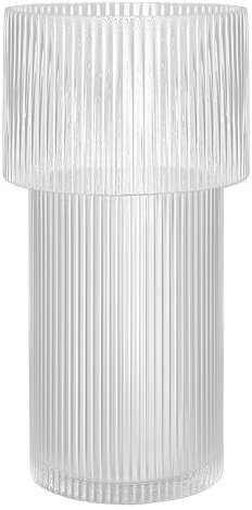 Winter Shore Vaso Cristal Acanalado - Jarron Cristal Decoracion Transparente para Flores - Centro de Mesa para Comedor, Decoración Salón, Boda - Boca Ancha para Arreglos Florales y Plantas - A29 cm