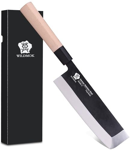 WILDMOK Couteau Nakiri 19,4 cm Couteau à Légumes Asiatique Usuba Lame Allemande en Acier Inoxydable et Manche en Bois Traditionnel