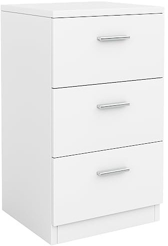 COSTWAY Wooden Chest of Drawers, 3-Drawer Dresser Cabinet, Floor Standing Narrow Storage Cupboard Organiser Unit for Bedroom, Living Room, Closet and Hallway (White)