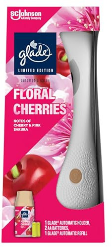 Glade Automatic Spray Air Freshener Holder & Refill, Long-lasting Fragrance Infused with Essential Oils, Floral Cherries, 1 Starter Kit, (1 x Holder and 269ml Refill)
