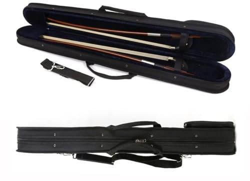 Vetimobato Aufrechter Kontrabassbogen-Etui für 1 oder 2 französische deutsche Bassbögen, Hartschalenkoffer, schützt Ihren Bogen mit Schultergurt, Holzrahmen mit 600D-Nylon-Außenseite, hält 2 Bögen)
