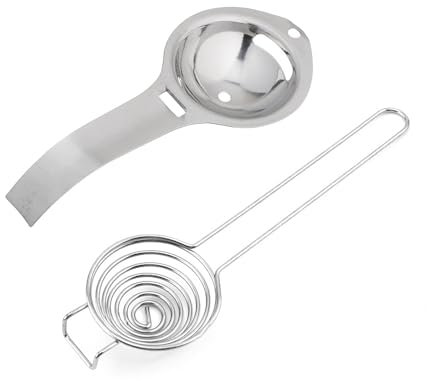 1 separatore per uova, con 1 cucchiaio per separare le uova, colino per uova con manico lungo, utensile da forno, separatore per tuorli, adatto per cucina, ristorante, panetteria