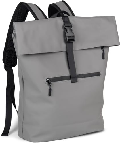 styleBREAKER Vattentät rolltop-ryggsäck,Grå | 39x44x12 cm huvudfack med dragkedja och spänne, vadderat fack för 15,6 laptop. Justerbara axelremmar 45-90 cm.
