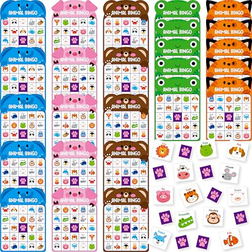 SpriteGru Animal Bingo Game, 25PCS Bingo Board Game, 2-25 Players Bingo Game Set for Family, Friend, Kid, Adult, Fun Group Activity Interesting Party Supplies