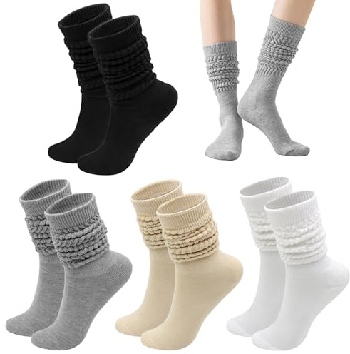 ZOCONE 4 Pares Calcetines Largos Mujer Holgados Scrunch Invierno Punto Termicos Calcetines Gordos Altos Hasta la Rodilla para Botas