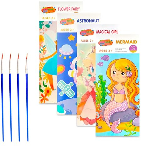 GLUN® Watercolour Painting Notepad for Kids 12 Different Pages Each Book, Water Painting Book with Water Colour with Painting Brush, Different Theme