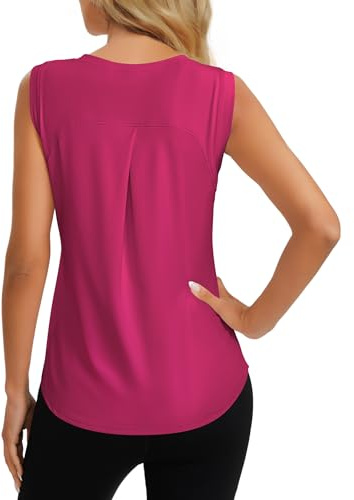 Dawnrole Débardeur de Sport Femme Fitness Running Workout Chemises sans Manches,Rose Red,L