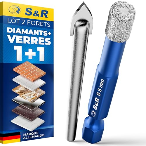 S&R Punta Diamantata per Gres 8mm con Punta Centraggio Guida. Foretto Diamantato 8mm - Punta Trapano Diamantata 8 mm. Frese per Piastrelle, Gres, Ceramica, Marmo, Granito, Pietra.