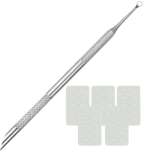 Empujador de cutículas 2 en 1, removedor de cuticulas, empujador de cutículas de doble cara, de acero inoxidable, profesional, 2 en 1, con 5 hojas de papel lija autoadhesivas para manicura y pedicura