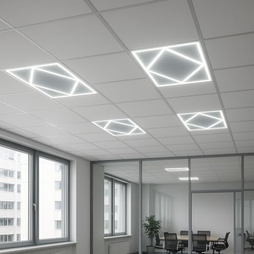 600x600mm Diamond LED Panel Light 80W 8000lm, 6500K Cool White Ceiling Tile | Commercial suspended grid fitting for offices, shops, warehouses and classrooms, with energy-efficient low-glare illumination