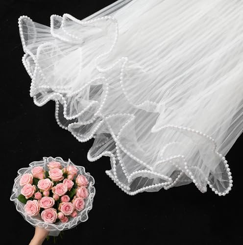 Papel Coreano Para Flores,Papel Coreano – Papel De Regalo Para Ramos Con Borde De Perlas, Malla Ondulada Y Translúcida, Para San Valentín, Bodas, Navidad Y Decoración Floral