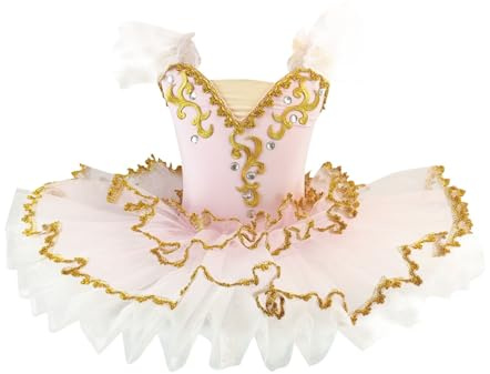 Flodxo Robe de ballet pour fille - Tutu - Col en V - Broderie - Bretelles spaghetti - Sans manches, rose, 3-4 ans