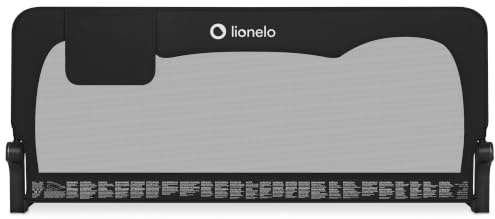 LIONELO Hanna Hög Sänggrind Fallskydd 150×65 cm – Fällbar 180° | Andningsbar Nätpanel, SecureBelt & StandSafe Lås, Stabil Aluminiumram, Enkel Montering, Sängskydd för Barn 18m+ (Svart)