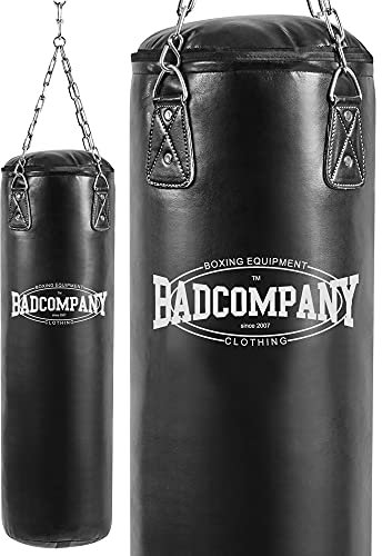 Bad Company Boxsack inkl. Heavy Duty Vierpunkt-Stahlkette I Vinyl Punching Bag, gefüllt I 120 x 35 cm