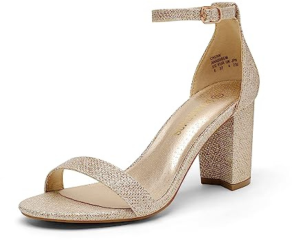 DREAM PAIRS Women's Chunk Low Heel Pump Sandals,Size 8,Gold/Glitter,CHUNK
