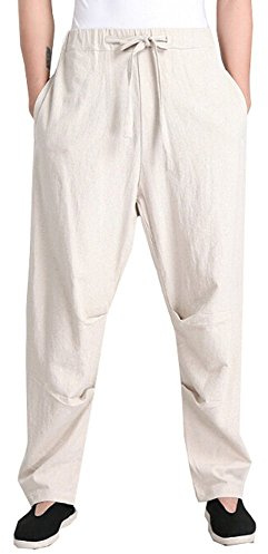 ZooBoo Herren Kampfsport-Hose, Kung-Fu-Leinenhose, Tang-Anzughose, Beige, Mittel