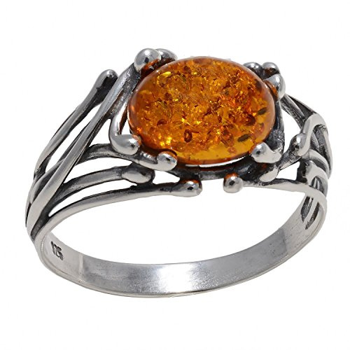 HolidayGiftShops Sterling Silver and Baltic Honey Amber Adult Ring Willow- Size 5