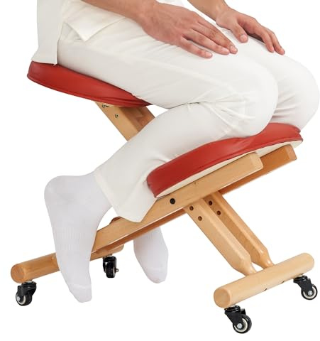 Master Massage Ergonomic Wooden Foldable Kneeling Chair for Office –Wood Folding Posture Chair for Home-Posture Correction Stool-Improve Your Posture Cinnamon Color