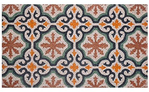 Baroni Home Paillasson Gain de Place Coco, Tapis d'Entrée avec Revêtement de l'envers en PVC, Peint à la Main, Motif Majolique Sicilienne, 70X40 cm