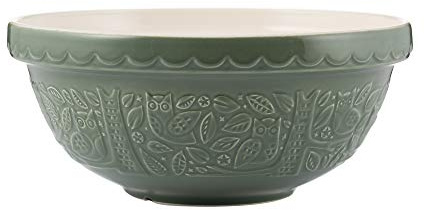Mason Cash in The Forest Owl Mixing Bowl 4 Litre | 26cm Dark Green S18 Stoneware Bowl for Bread, Cake, Cookie, Pastry & Pudding Mixes, Embossed Woodland Design