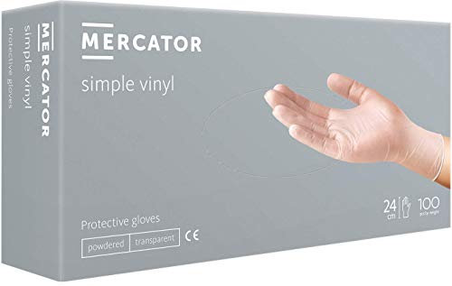 Vinylhandschuhe MERCATOR SIMPLE VINYL, Größe: L - 1000 Stück, Einweghandschuhe, gepuderte Schutzhandschuhe, durchsichtige, latexfreie Einmalhandschuhe