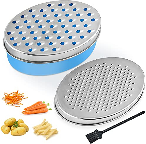 Rallador de queso Akamino Rallador de limón con recipiente de almacenamiento de alimentos y tapa molinillo rallador para cocina – Perfecto para parmesano, jengibre, verduras, mantequilla (azul)