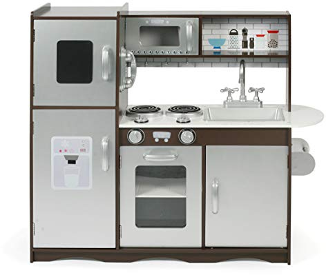 Bayer Chic 2000 - Spielküche aus Holz für Kinder ab 3 Jahren, Kinderküche, braun, Silber