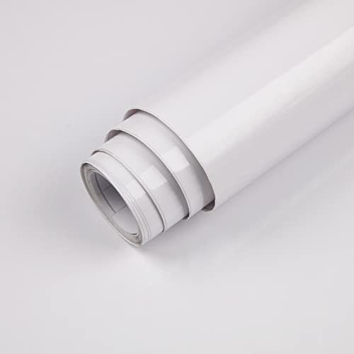 Hode White Vinyl Wrap 30X200cm, Sticky Back Plastic Roll Self Adhesive Wallpaper, Gloss Furniture Sticker Contact Paper for Kitchen Cupboards Worktop