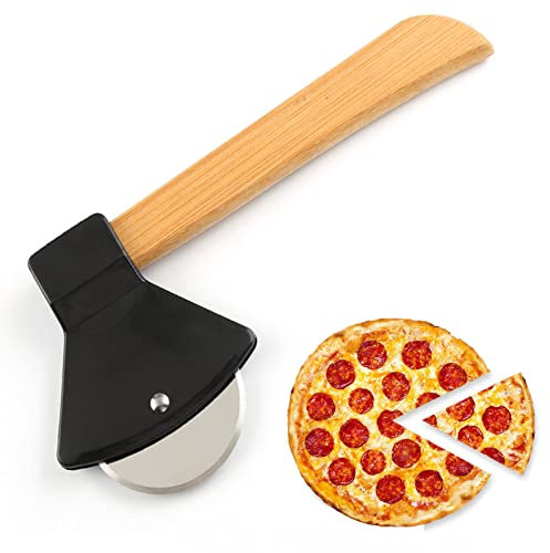 MacroHu Tagliapizza,Rotella Tagliapizza,Ruota Tagliapizza con Lama in Acciaio Inox & Manico in Di Legno,Cutter Professionale Cucina Casalinga e Ristorante,per Pizza,Torte e Pie,Waffle,Pane (Nero)