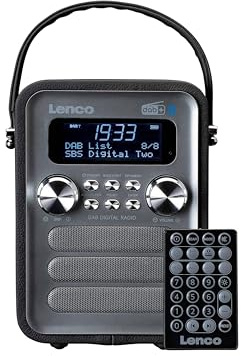 Lenco PDR-051 bärbar DAB+ retroradio – PLL FM-radio med Bluetooth – integrerat batteri – 1 800 mAh – klocka och timer – 5 watt RMS – fjärrkontroll – svart
