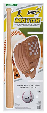 Set Baseball, Kit Baseball, Mazza da Baseball 60 cm, Guanto da Baseball, Pallina da Baseball, Strike 3 Set Baseball contenente Mazza da Baseball guantone e Una Palla da Baseball. Colore Marrone.