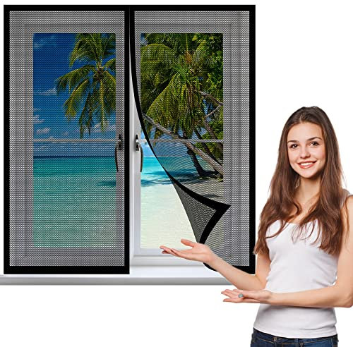 Fliegennetz Fenster Magnet 50 x 100 cm, Insektenschutz Klettband Fliegengitter Fenster mit Klettband, Ohne Bohren für Windows/Wohnzimmer Fenstern, Schwarz