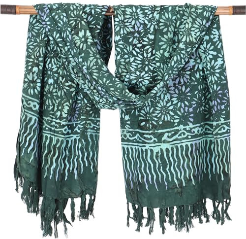 GURU SHOP Bali Batik Sarongkleid, Wickelrock, Sarong, Strand Tuch mit Sarongschnalle - Design 4/grün, Herren/Damen, Synthetisch, 160x100 cm