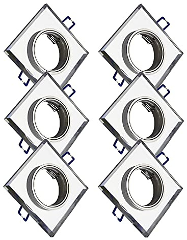 Trango Set de 6 *CRYSTAL* Foco de techo 6729S-06 de vidrio cortado a mano incl. 6x GU10 portalámparas directo 230V - luz empotrada, focos empotrados, plafón, focos de techo, luz de baño, lámpara