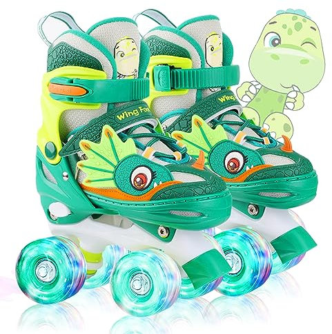 Kinder Dinosaurier Rollschuhe für Junge Mädchen Skates für Kinder Größenverstellbare Mit Leuchtenden Rädern Quad Roller Skates für Anfänger Geburtstags und Weihnachts Geschenke