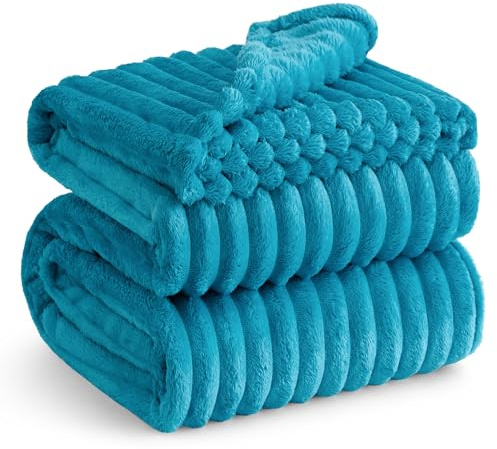 BEDSURE kuscheldecke 220x240 für Zimmer Deko - Tagesdecke, Wolldecke & Fleecedecke, Sofadecke, Weiche Warme Grobe Korddecke für Couch, Geschenke für Frauen, XXL Große Decke, Blaugrün, 220 x 240 cm