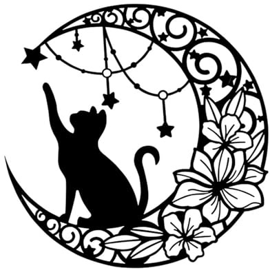 Metall måne katt väggkonst | Svart katt och måne väggdekor | Smidesjärn katt silhuett, katt och måne siluett konst, metall katt vägghängning, måne katt smidesjärn , katt och måne väggskulptur